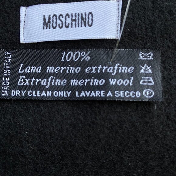 Moschino Men's Merino Wool Fringe Scarf Black NWOT - Picture 3 of 5